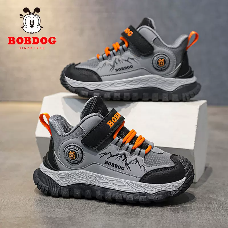 巴布豆男童运动鞋秋冬季新款皮面防水中大童防滑儿童户外鞋大棉鞋