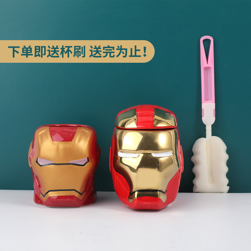 Cerámica transfronteriza Marvel Cup Iron Man con cubierta con cuchara taza Deadpool Thanos taza de agua tendencia de personalidad