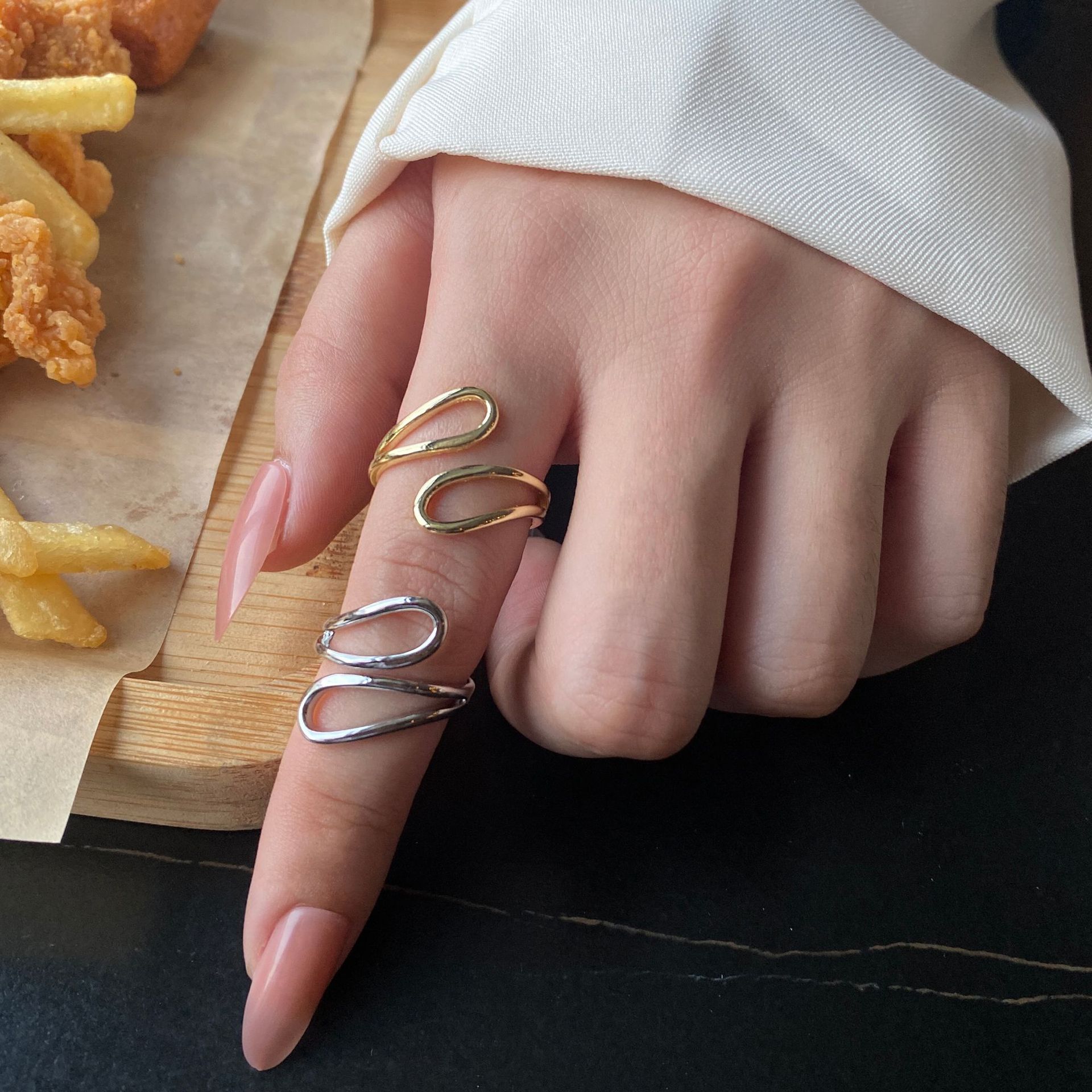 Korean fashion wavy design ring female trend silver plated copper jewelry