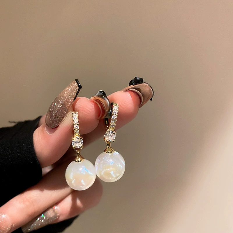 Серебряная игла, серьги из жемчуга, микроинкрустация, стиль легкой роскоши, стиль высокого качества