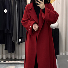 【战袍]秋冬新款双面羊绒羊毛大衣女韩系长款气质红色高级感外套
