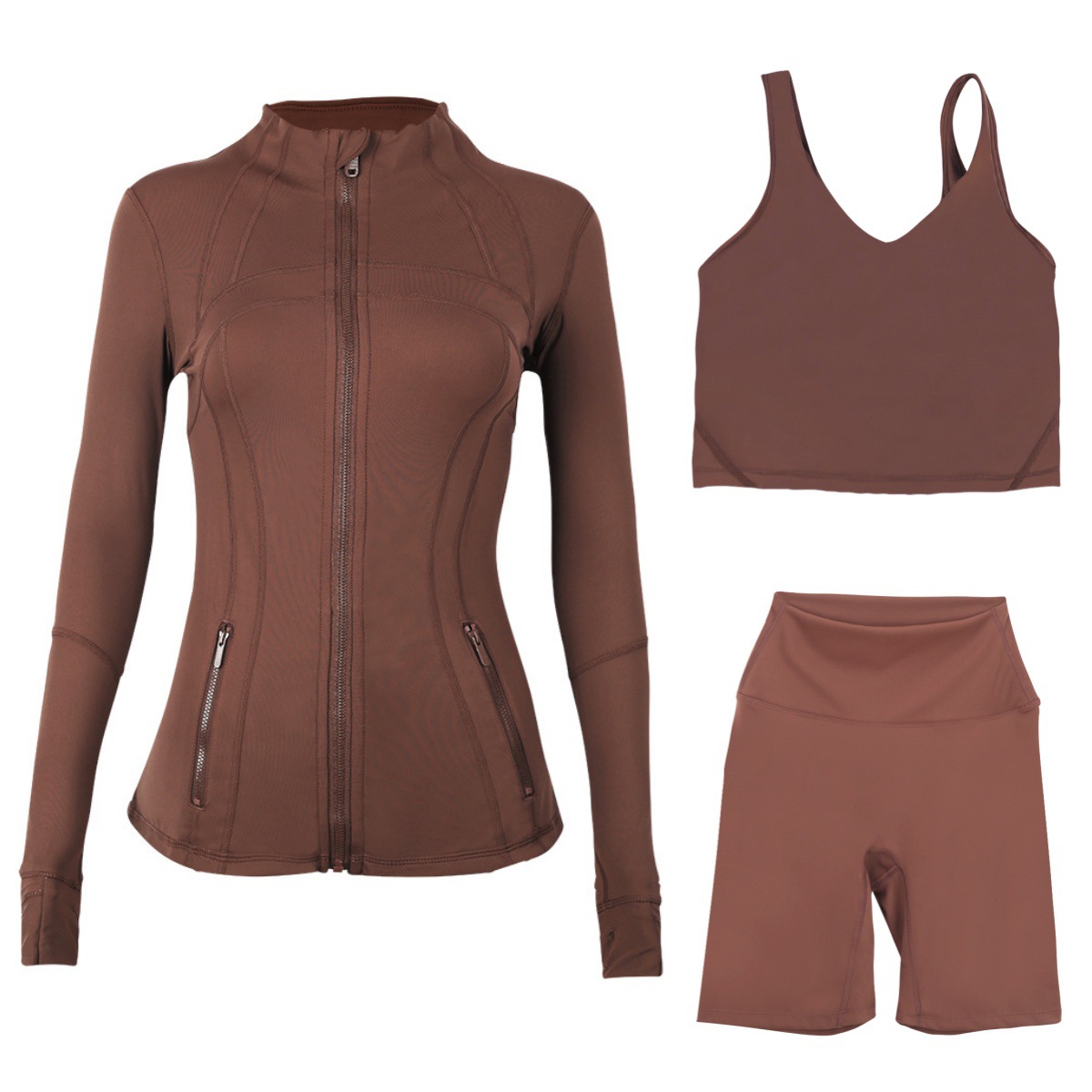 Women's 3-Piece Workout Set – Breathable Jacket, U-Back Sports Bra & 5" Shorts For Yoga, Running & Gym (S-Xxxl, 40+ Colors)​_ecoleips.com