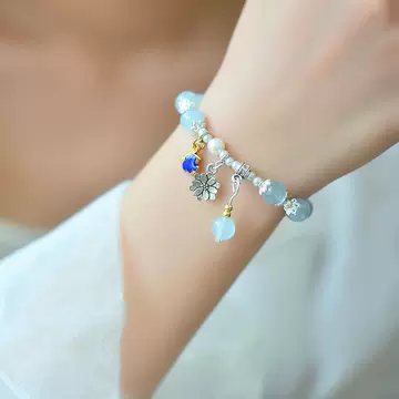 Natural Crystal Stone Bracelet for Women's New Xiaoqing Novice Cross Ocean Blue Treasure Small Fish Pendant Bracelet Wholesale in Stock - ShopShipShake