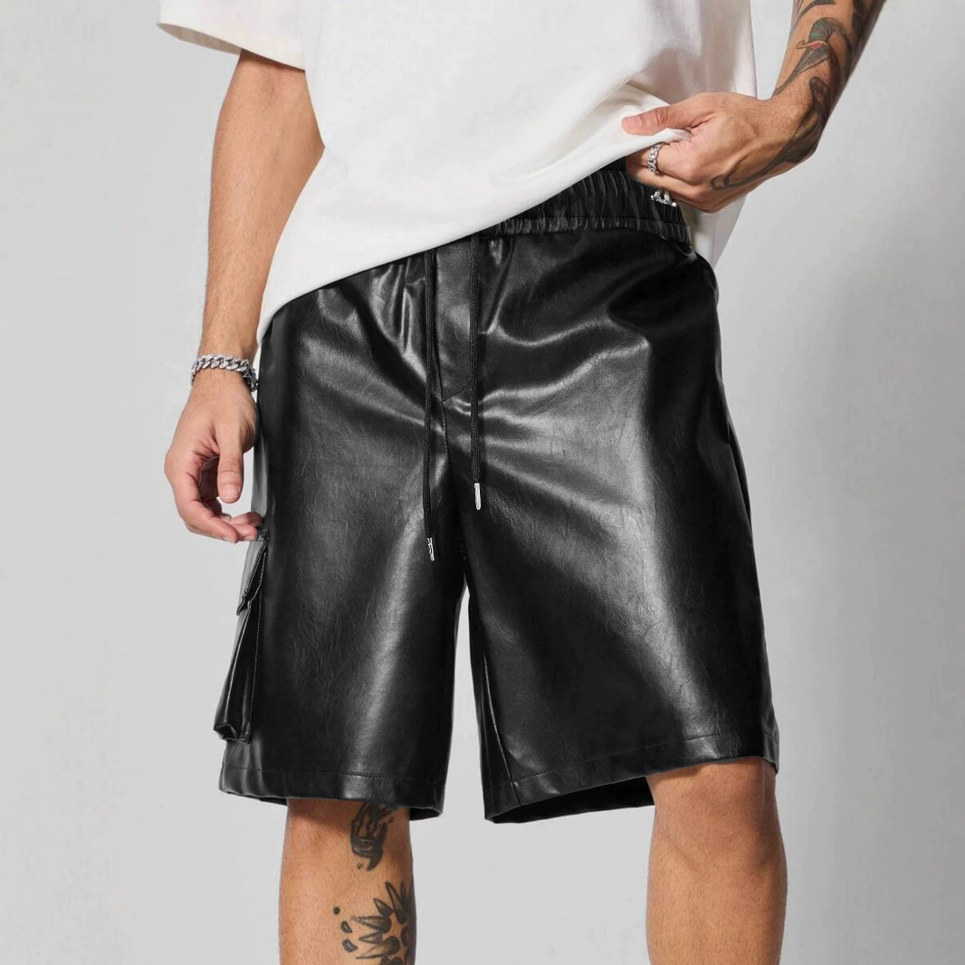 Мужские кожаные шорты свободного кроя в европейском и американском стиле, матовые, с большими карманами, для экспорта, Amazon, SHEIN, трансграничные продажи