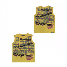 24款夏季黑超背心潮牌奶嘴字母印花黄色无袖背心儿童休闲宽松背心