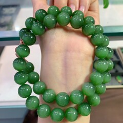 天然和田玉俄料碧玉猫眼项链活猫眼圆珠项链高品质妈妈链多圈手串