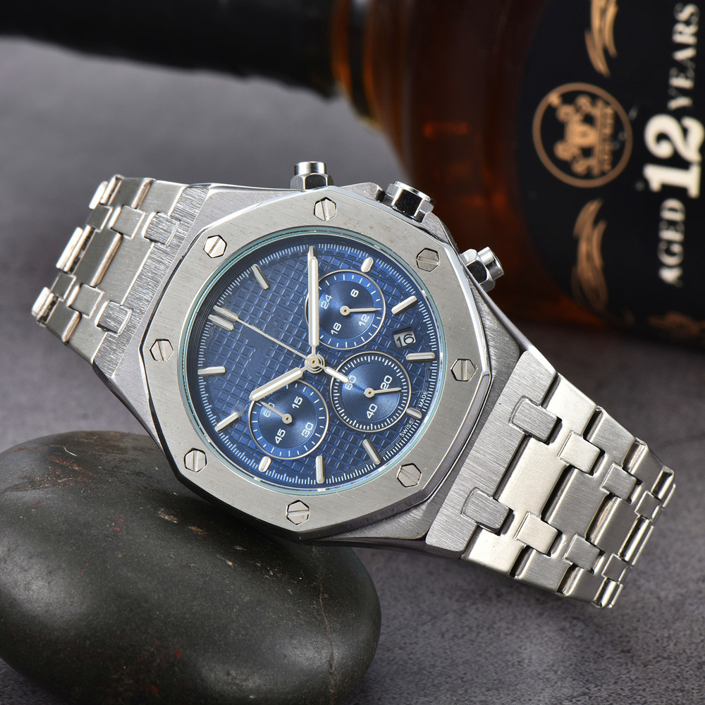 Cross-border popular watch royal oak steel belt classic large dial luminous steel belt quartz six-pin calendar watch