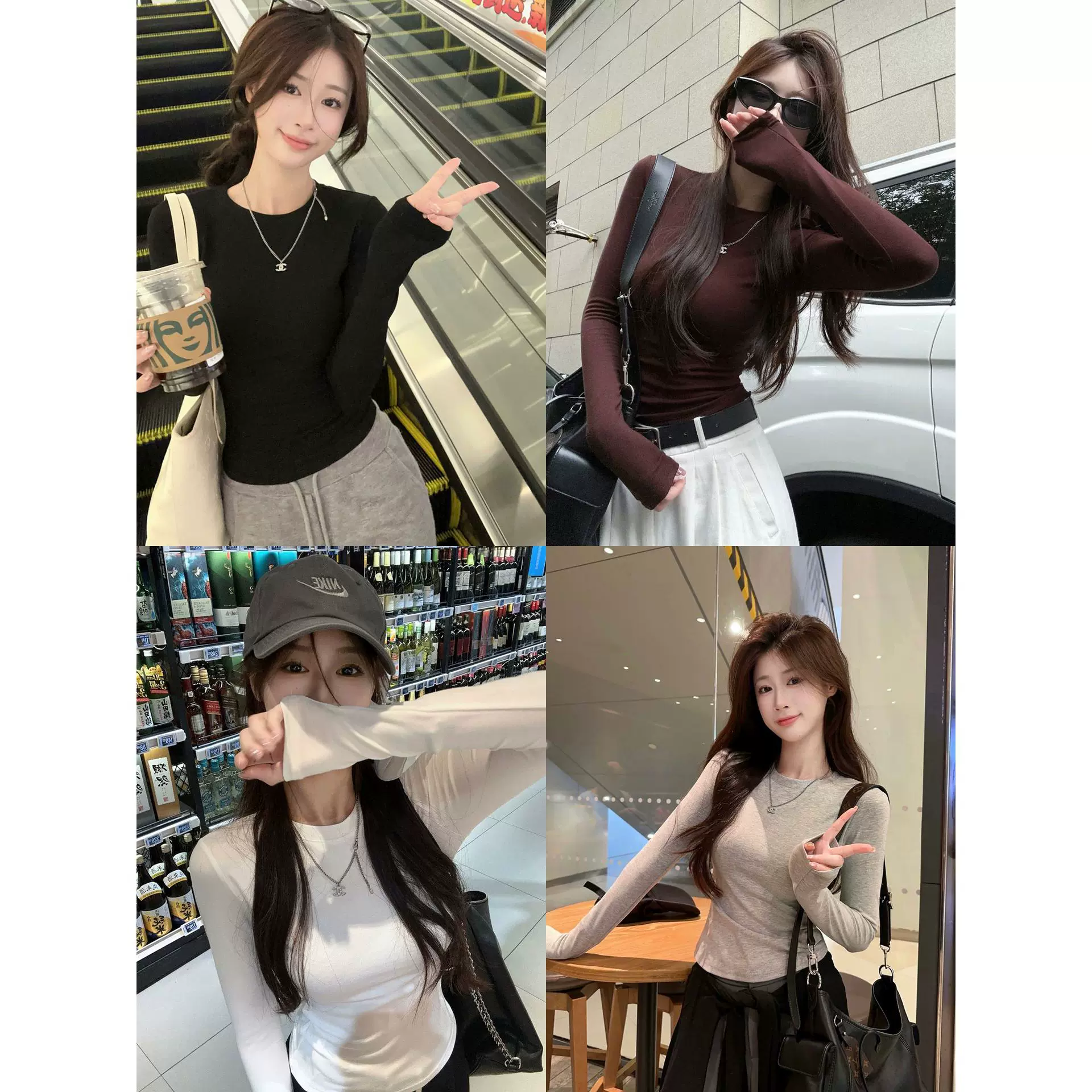 辣妹掐腰长袖T恤女2025秋季新款修身显瘦白色打底衫女装百搭上衣