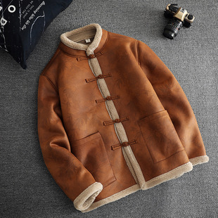 2024 winter Chinese style cotton-padded men's fur one-piece fleece-lined padded warm coat Chinese style Hanfu Tang suit fashion