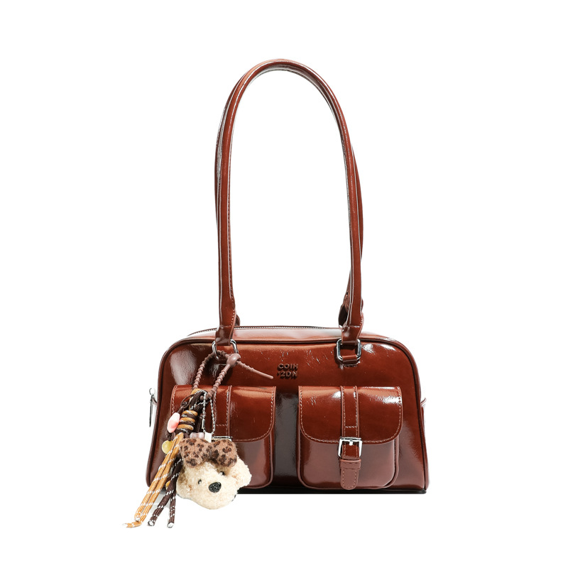 Korean Style Soft Leather Retro Bowling Bag For Women Winter 2025 New Arrival Luxury Shoulder Underarm Bag Commuter Handbag - Thumbnail 5