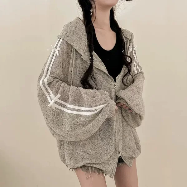 Suit Manufacturer's Shawl Air-Conditioning Cardigan Korean Style Linen Knit Gray Bow Sun Protection Cardigan Women's Thin Linen Outerwear