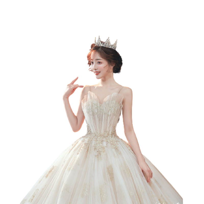 Vestido de novia estilo francés con corte de concha, nuevo modelo 2026, elegante estilo bosque para socialité, novia súper mágica, vestido de ensueño sin tirantes con cola para salir. image 6