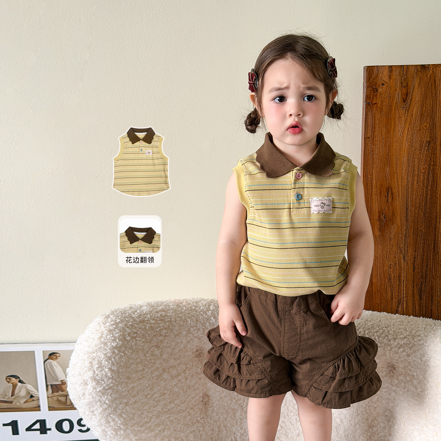 Sugar Pear ropa infantil chaleco de verano delgado 2026 ropa infantil clase A bebé sin mangas polo collar superior