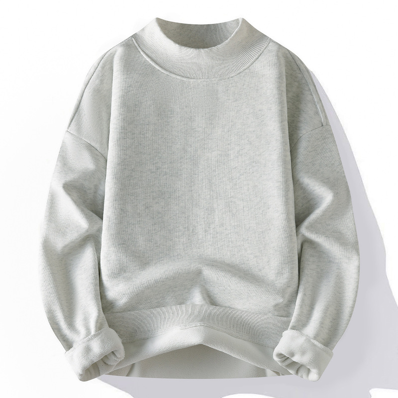 Winter Solid Color Half-High Collar Sweatshirt for Men, Trendy Couple Style, Warm Casual Base Layer Sweater, Mink Velvet Knit Top