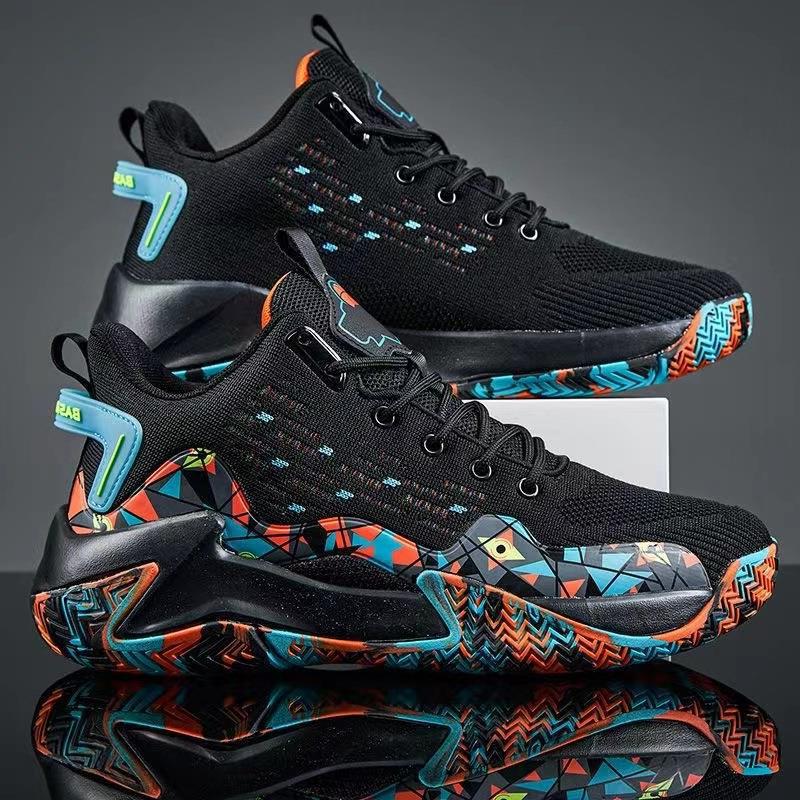 Men's 2024 new thick-soled basketball shoes fly woven mesh breathable sneaker manufacturers wholesale outdoor casual running shoes