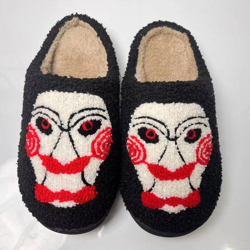 Cross-border Autumn and Winter Mao Mao Slippers Halloween Nuo Opera Facebook Home Indoor Men and Women Couple Plush Baotou Slippers