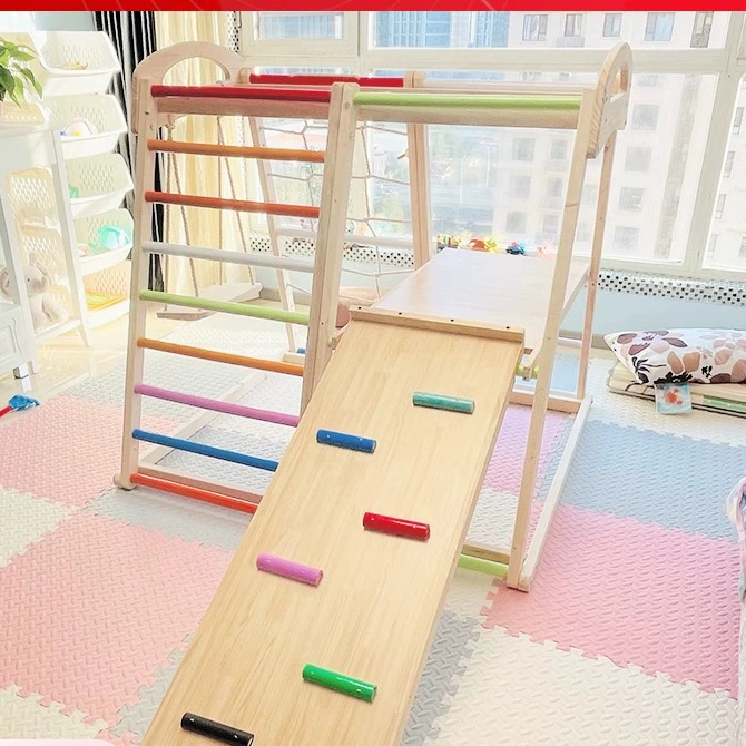 Детская домашняя рамка для скалолазания из цельного дерева, маленькая горка, качели, комбинированное оборудование для домашнего парка развлечений, оборудование для упражнений