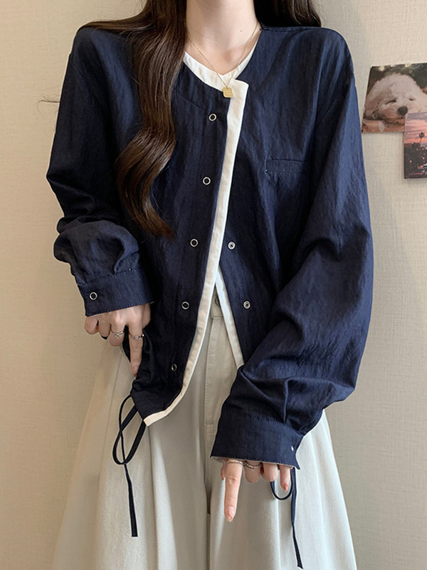大码女装韩版遮肚子拼接正肩打底衫女春秋胖妹妹宽松显瘦开衫外套|undefined