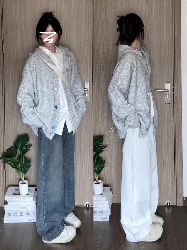 韩系慵懒风连帽毛衣开衫外套女秋冬季2025新款高级感宽松针织上衣|undefined