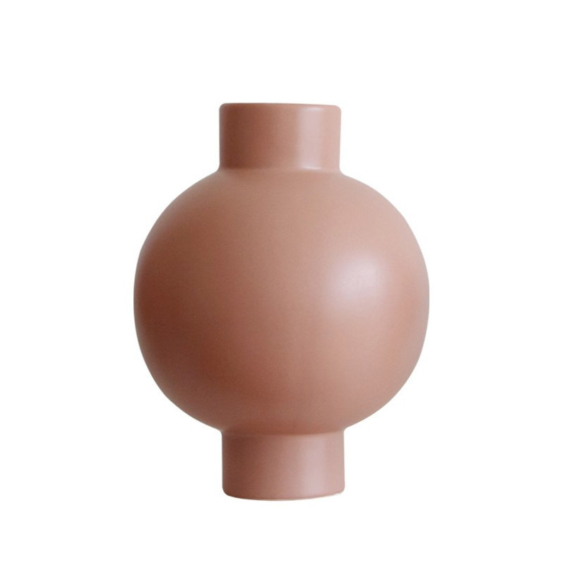 Florero de cerámica redondo blanco simple moderno, arreglo floral en la sala de estar, decoración suave para el hogar, decoración de la habitación modelo al por mayor