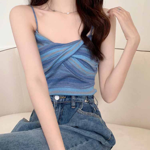 Colorblock striped design small suspender outer vest women's spring short sexy bottoming sweet spicy inner top trendy