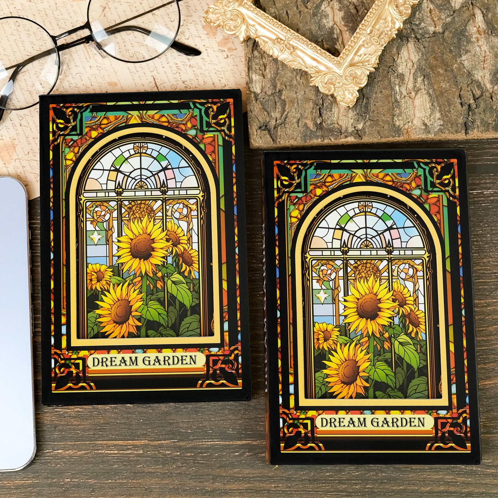 Vintage Sunflower Window Pattern Notebook For Students Diary_voghion.com