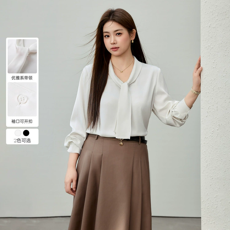 [Французский темперамент атласная текстура лидерская рубашка] Funny Show большой размер женский толстый mm2025 весенний стиль новый