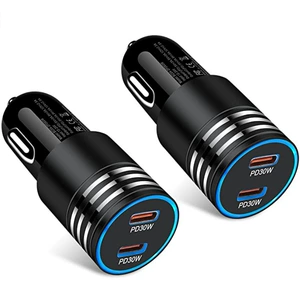 60W qoşa PD avtomobil şarj cihazı, PD + PD sürətli şarj 40W, qoşa TYPE-C.