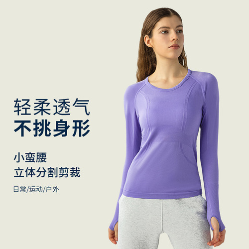 New autumn and winter lightweight breathable round neck sports tops for women stretch slim running fitness casual yoga wear long sleeves