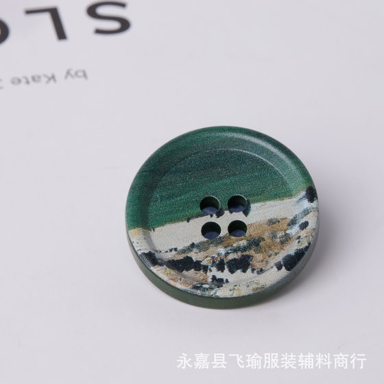Resin Round Button Oil Painting Art Face Color Four-eye Button Wool Coat Trenchcoat Suit Pants Suit Button