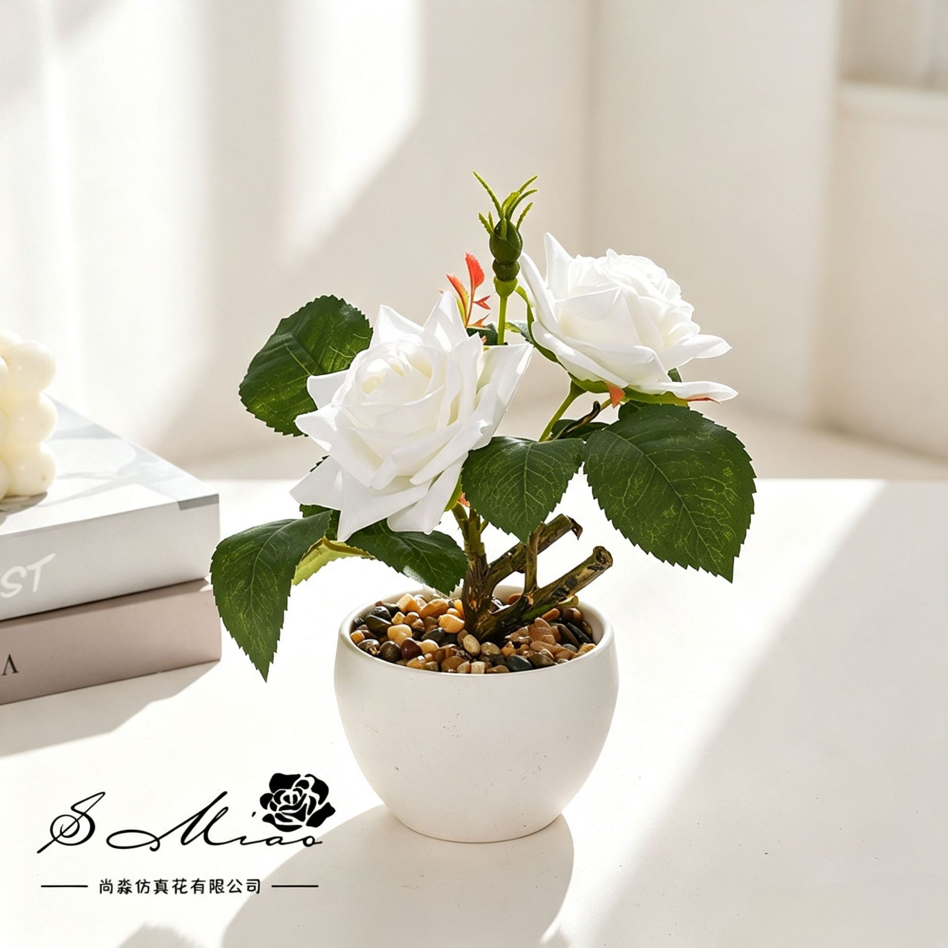 Pequeñas plantas bonsái de rosas, suministradas directamente por el fabricante, plantas artificiales para decoración de interiores, flores falsas, envío directo en una sola pieza, plantas en maceta simuladas. image 3
