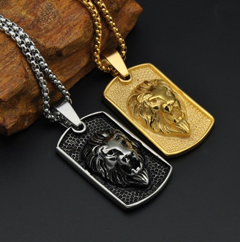 La nuova moda ha personalizzato la collana semplice del pendente della testa del leone di tendenza degli uomini_voghion.com