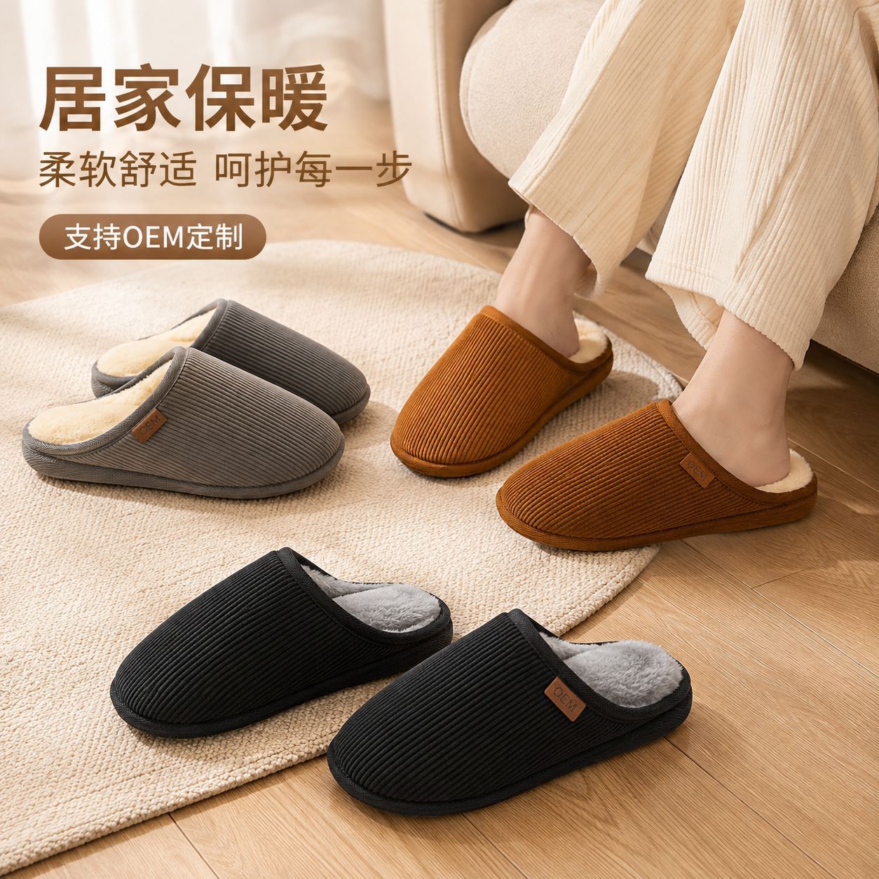 Zapatillas de Pana Algodonadas de TPR y felpa artificial, cálido, para interiores y hogar image 4