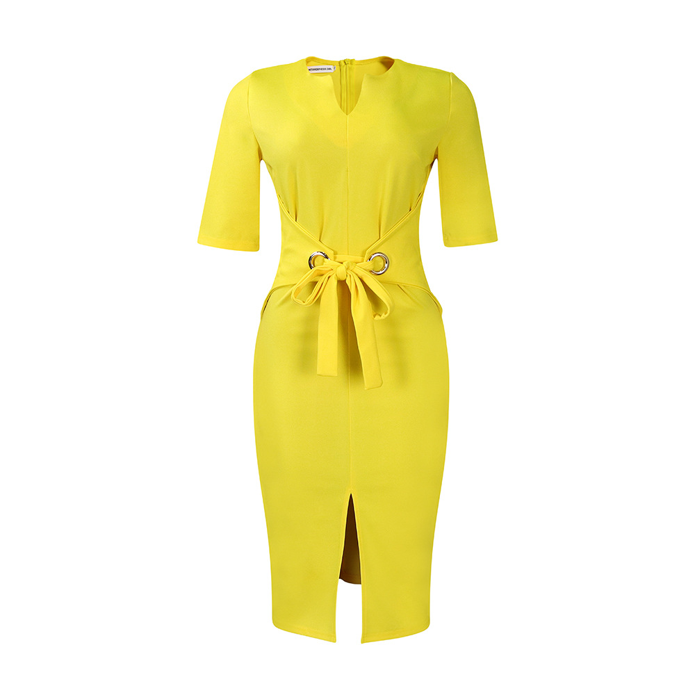 Women's Elegant V-Neck Solid Color Bodycon Dress