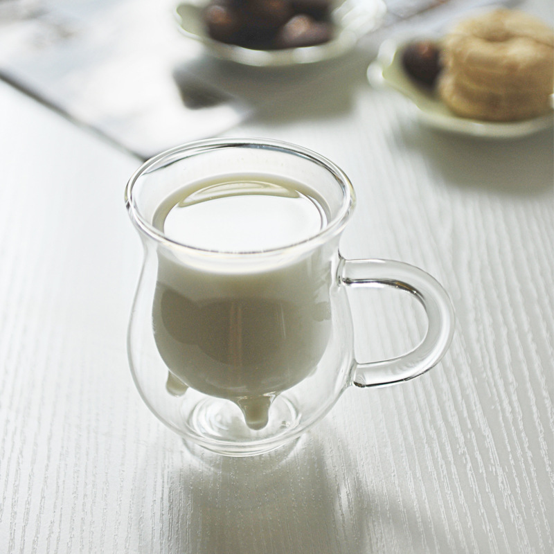 Vidrio borosilicato de doble capa taza 350ml taza de leche forma creativa desayuno vidrio hogar
