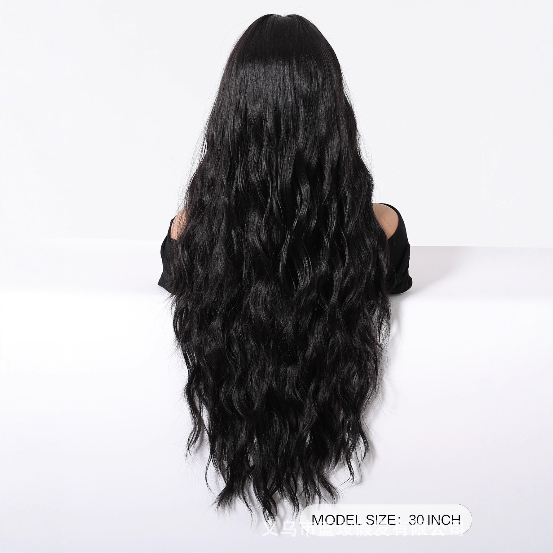 Peruca de comercio exterior europea y americana cabello rizado largo negro ondulado fibra química cabeza completa peluca fábrica al por mayor