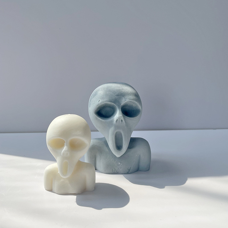 Jiahuimei Halloween fantasma cara vela molde de silicona DIY creativo aromaterapia vela yeso incienso piedra herramienta de molienda