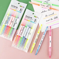 Dual-headed fluorescent highlighter student colored marking pen emphasis marker fluorescent color handnote pen large capacity colored pen
