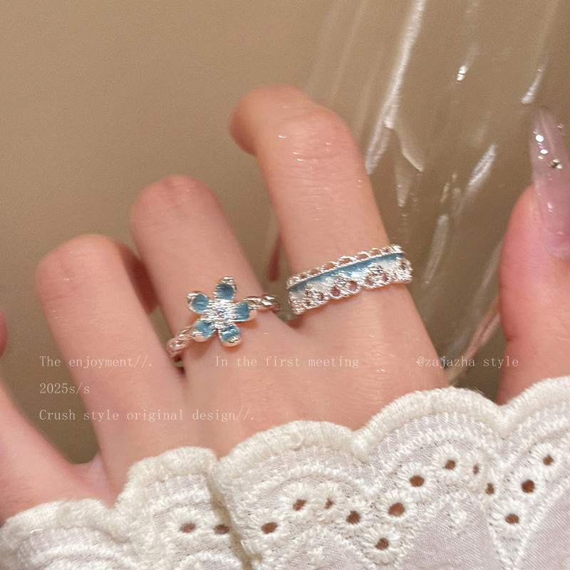 Blauer Glasur Spitzenring Verstellbar Für Damen_voghion.com