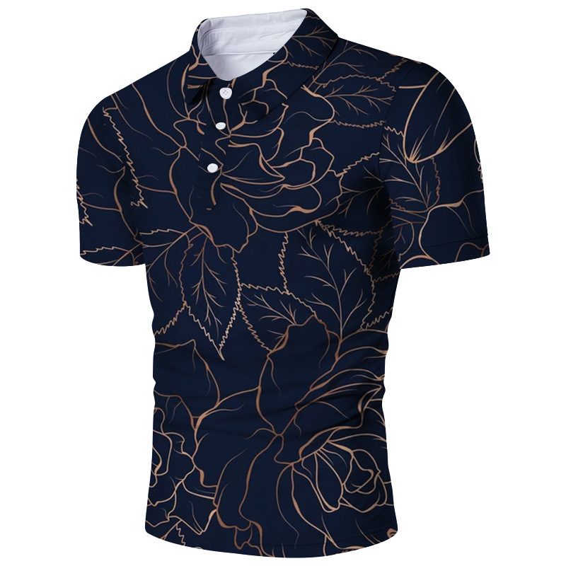 Men's Clothing casual popular printed polo shirt lapel short-sleeved zipper T-shirt _vogarts.com