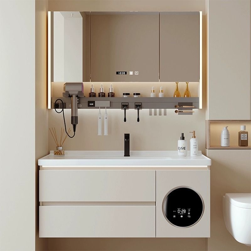 Light Luxury Style Wash-Dry Integrated Ceramic Basin Bathroom Cabinet with Small Washing Machine and Ceramic Washbasin Light Luxury Style Wash-Dry Integrated Ceramic Basin Bathroom Cabinet with Small Washing Machine and Ceramic Washbasin