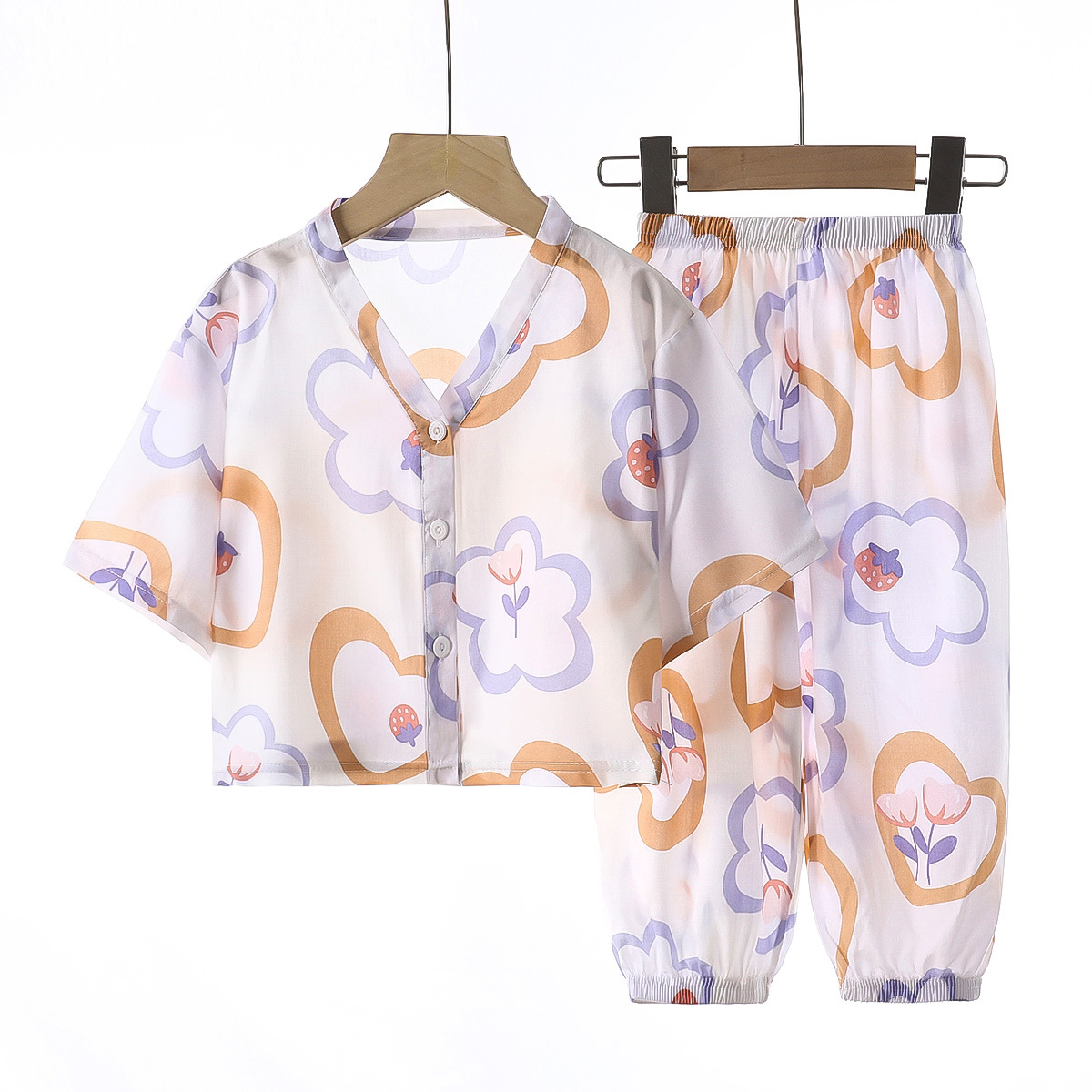 Ropa de hogar para niños, traje de seda de algodón, pijamas de verano para niños y niñas, ropa de algodón de dos piezas, ropa de aire acondicionado de seda de algodón de dos piezas, ropa para niños