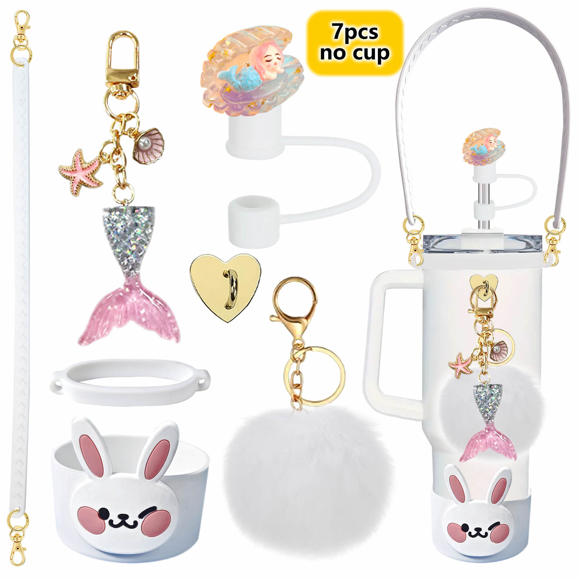 Accesorios de taza Stanley colgante de cuerda de mano flor de silicona gorra de paja de peluche colgante de taza cadena de taza de color cubierta de taza