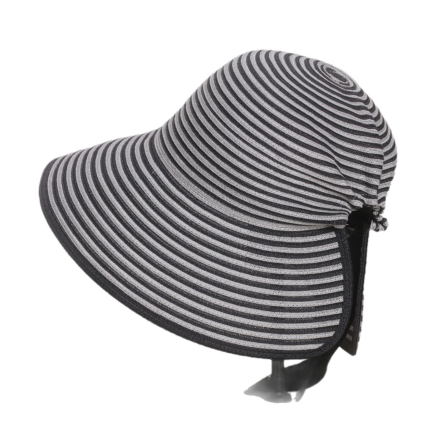 Nón rộng vành nữ đi biển chống nắng, chất liệu rơm, vành rộng thoáng khí, kiểu mũ bucket — màu đen