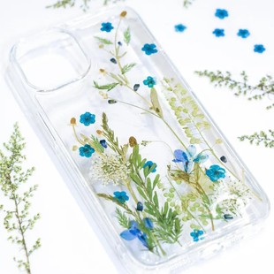 New Green Leaf Crystal Chrysanthemum Forget-Me-Not Real Flower Dried Flower Glue Suitable for Apple 16/15/14 Transparent Mobile Phone Case