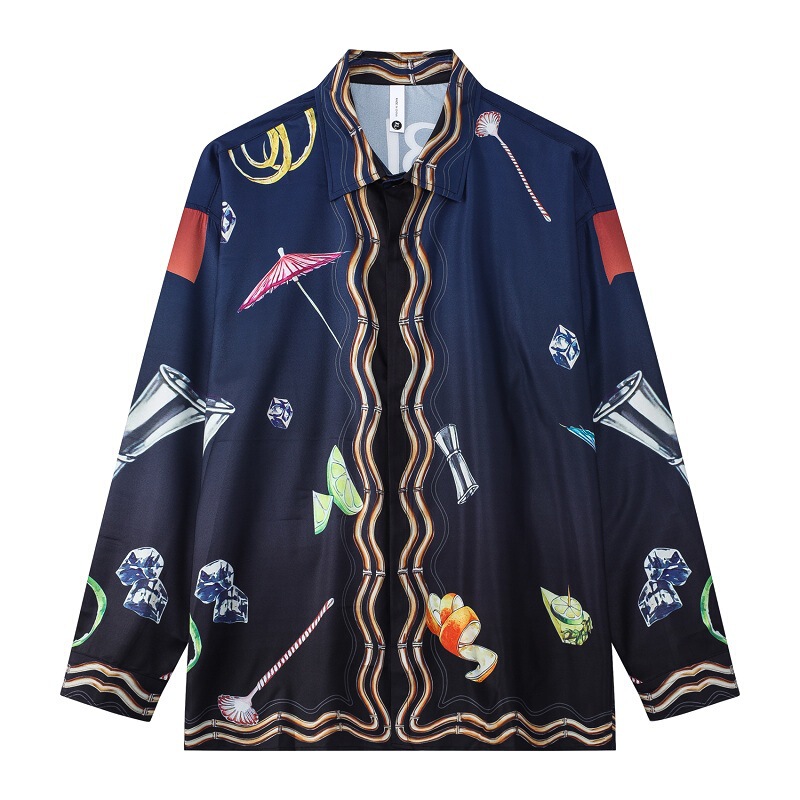 2023 European and American High Street Floral Shirt Long Sleeve Vintage Light Luxury Ice Cube Shirt Youth Style Cardigan for Men