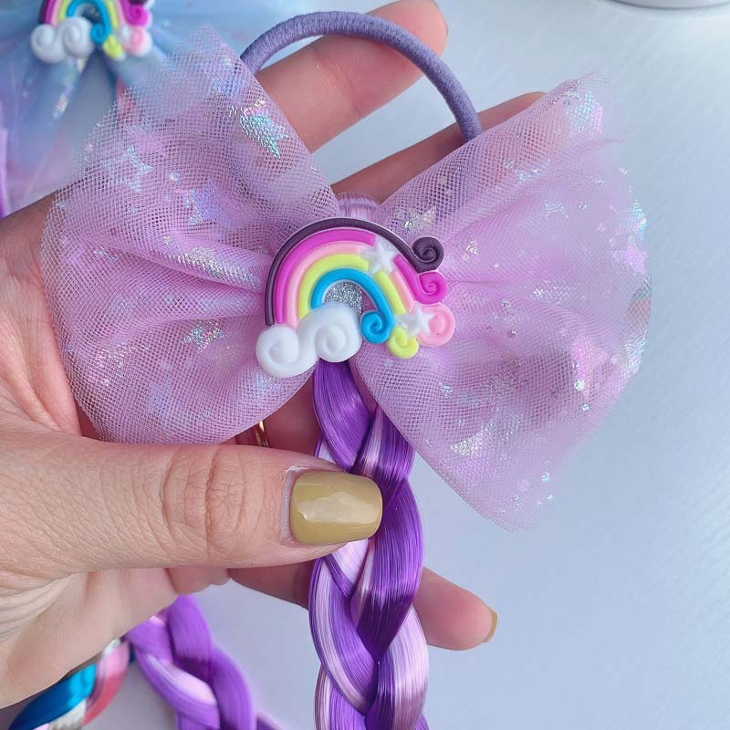 Girl's Cute Rainbow Chemical Fiber Contrast Collar Net Yarn Bowknot Hair Tie Party Headpieces display picture 4