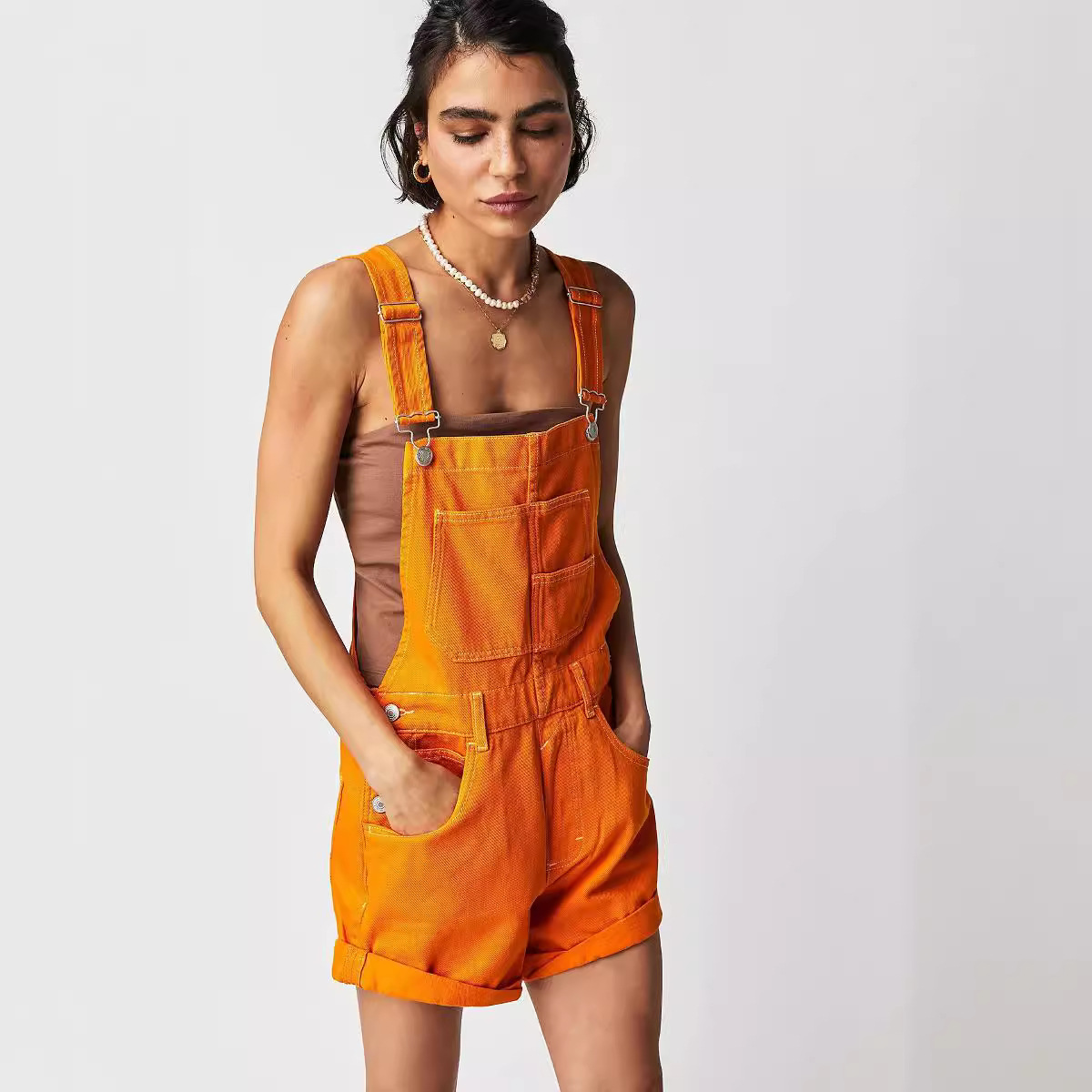 Women's Solid Color Loose Fit Denim Overalls 2023 Spring/Summer Casual Cotton Jeans with Multiple Pockets European And American Style_voghion.com