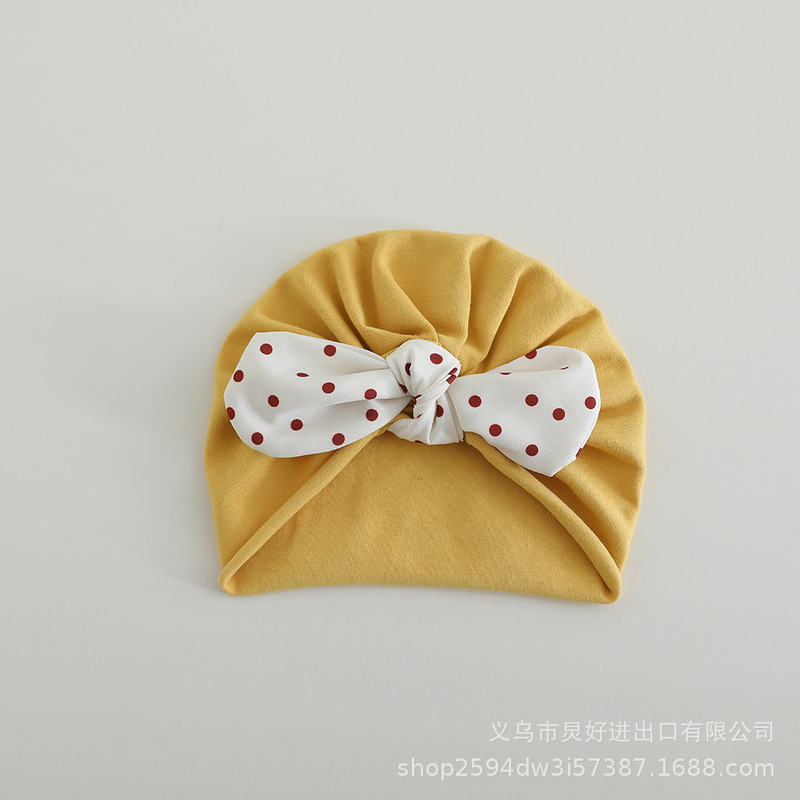 婴儿帽子春秋款护囟门韩版波点蝴蝶结新生儿包头印度帽宝宝胎帽潮|undefined