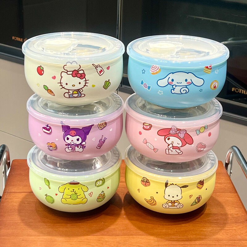 Cartoon Sanrio 316 Stainless Steel Bowl Children's Household Rice Bowl Kulomi Student Office Student Noodle Bowl with Lid